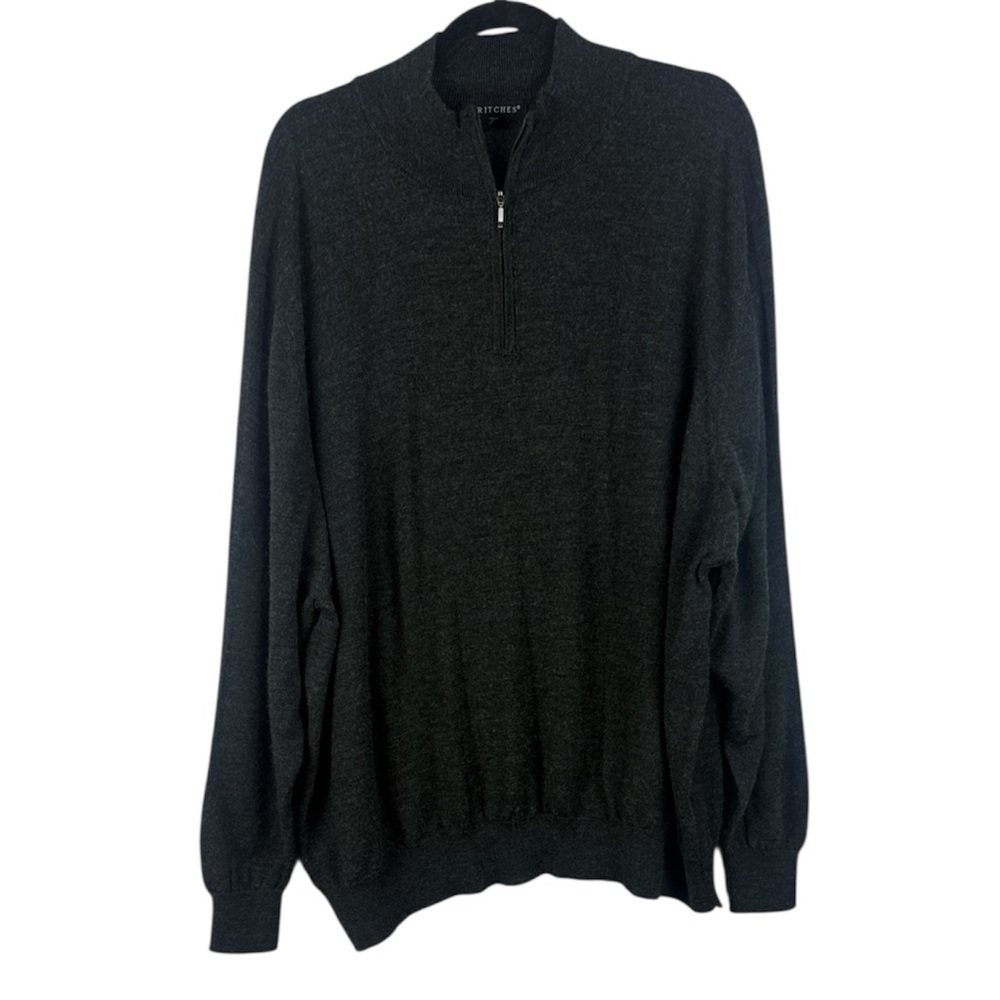 Britches Men's Dark Gray Merino Wool Blend 1/4 Zip XXL Pullover Sweater